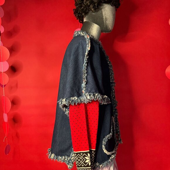 Vintage Artisan Denim Fringe Jacket – 1980s–90s Handmade Boho Statement - Picture 9 of 12